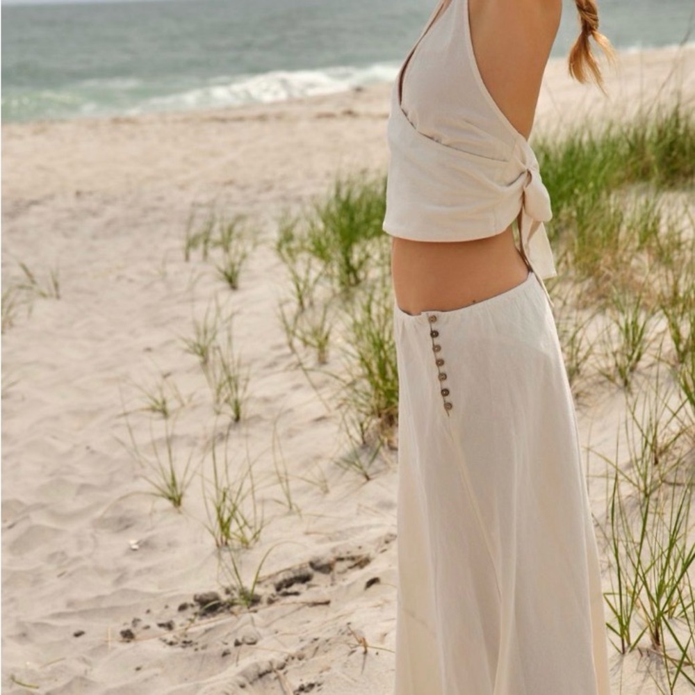 Free People Cream Button-Detail Maxi Skirt set
